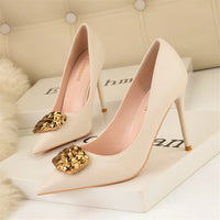 Soft Leather Pointed Decorative Metal Buckle Stiletto