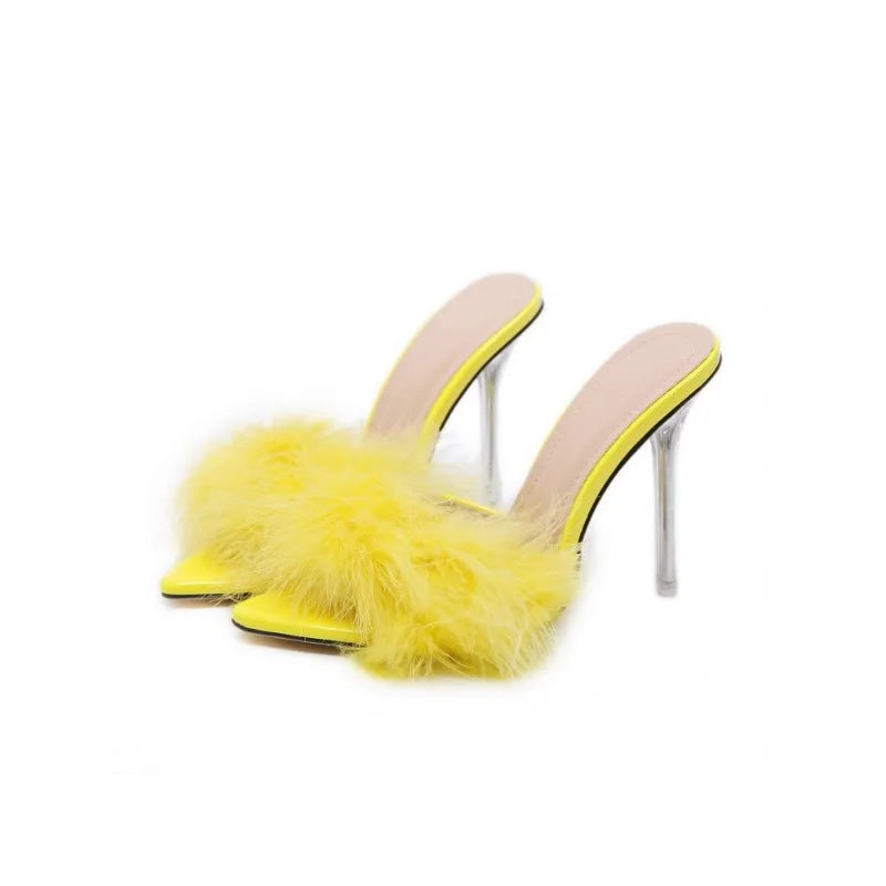Ladies Furry Peep Toe Slides