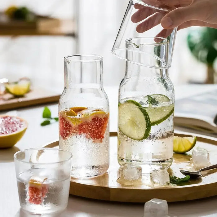 Water Carafe with Tumbler Glass Cold Hot Water Bottle Cup Sets Bedside Water Pitcher High Temperature Resistance Bottle