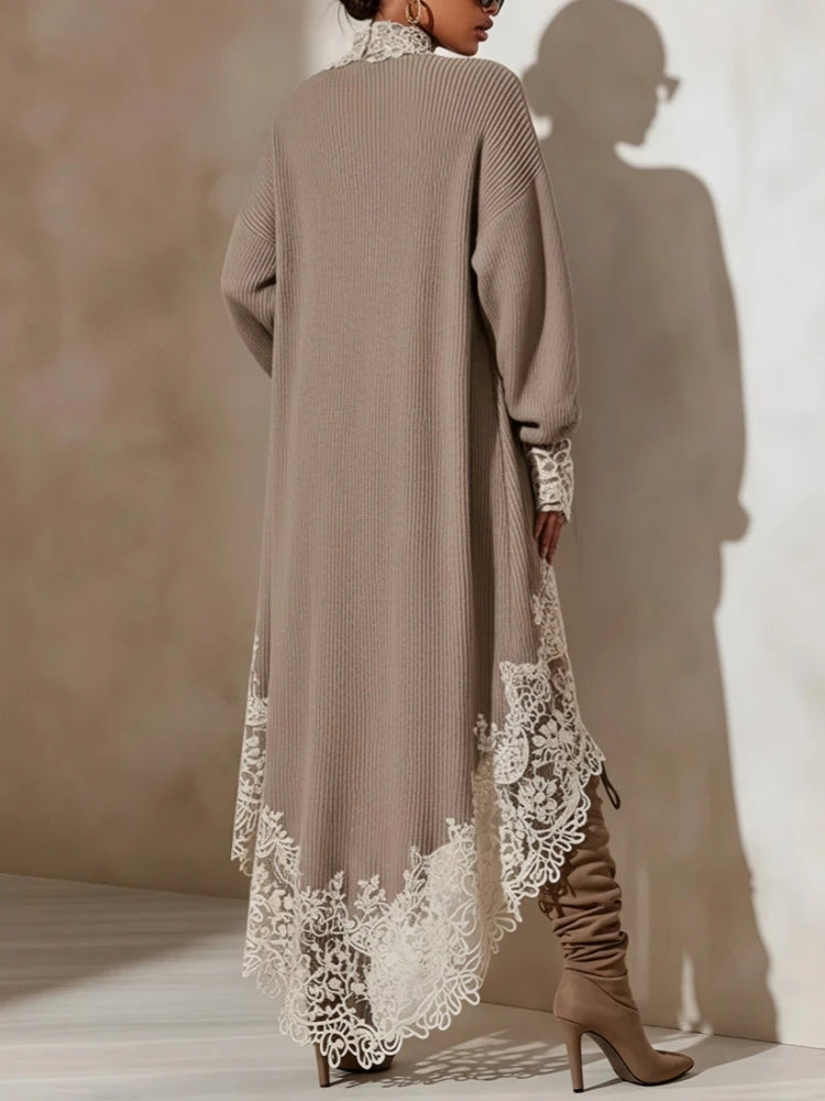 Lace Trim Turtleneck Mini Dress