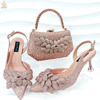 Elegant Embellished High Heel & Bag Set with Rhinestones