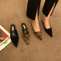 Lolita Casual Low Heel Faux Suede Leopard Printed Mules