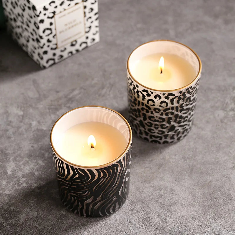 Wild Thang Leopard or Zebra Patterned Glass Scented Soy Candle