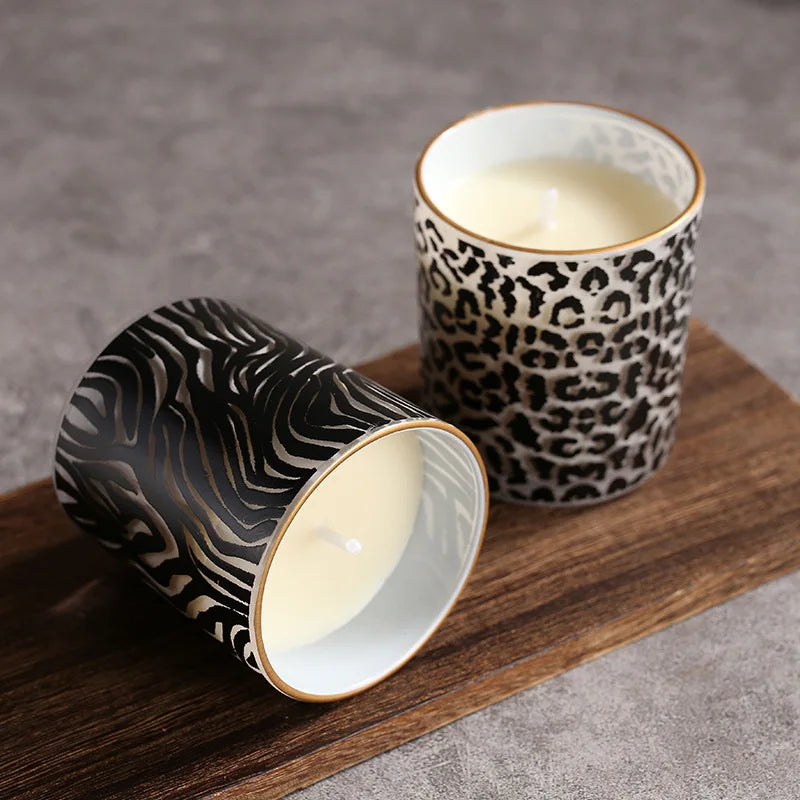 Wild Thang Leopard or Zebra Patterned Glass Scented Soy Candle