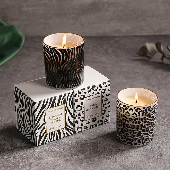 Wild Thang Leopard or Zebra Patterned Glass Scented Soy Candle