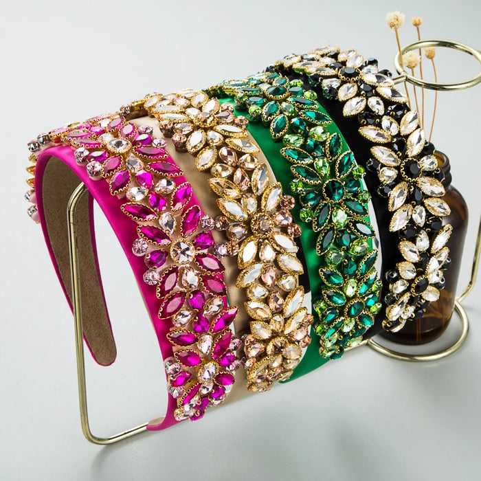 Colorful Glamorous Vintage Wide Rhinestone Hair Band