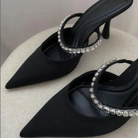 Sparkling Black Rhinestones Low Heel Mules