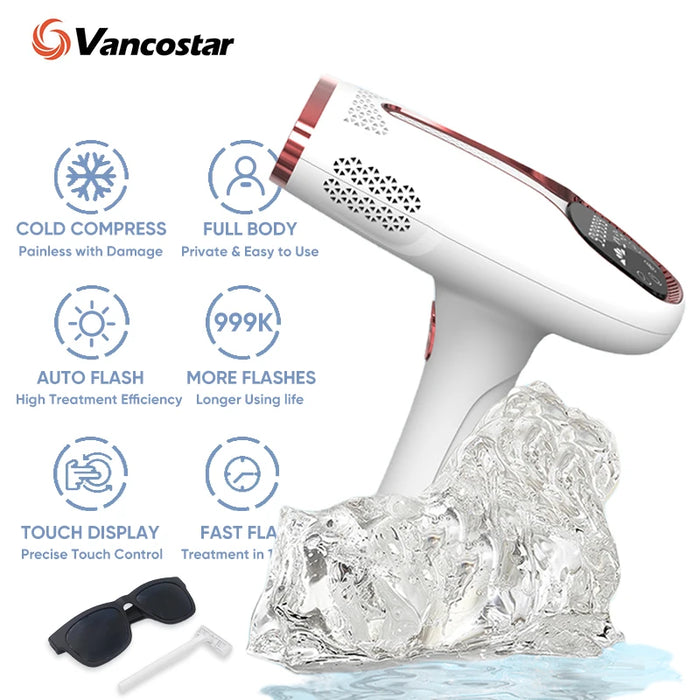 Touch Cooling Laser Epilator for Women Men 999900 Flash 2 Options Cold Bikini Trimmer Free Shipping  IPL Hair Remover for Ladies