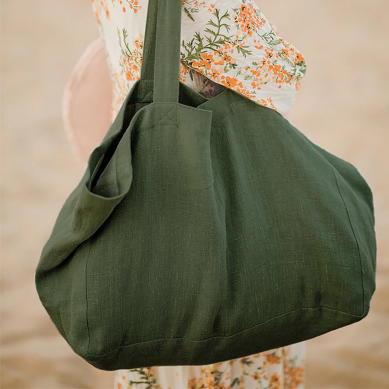 Large Pure Natural Linen Tote Bag