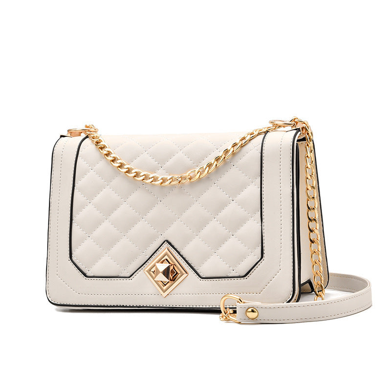 Diagonal Cross-Embroidered Handbag