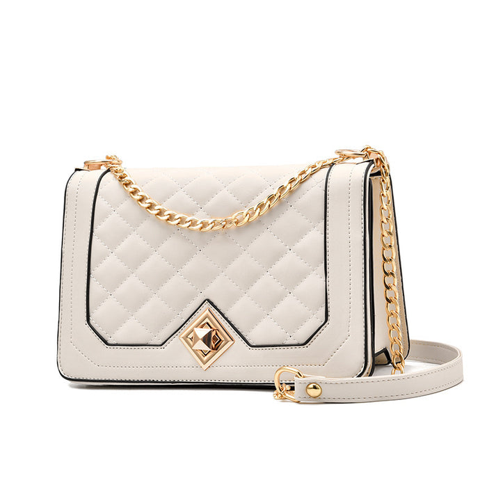 Diagonal Cross-Embroidered Handbag