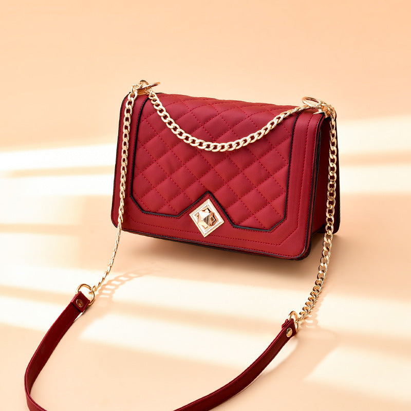 Diagonal Cross-Embroidered Handbag