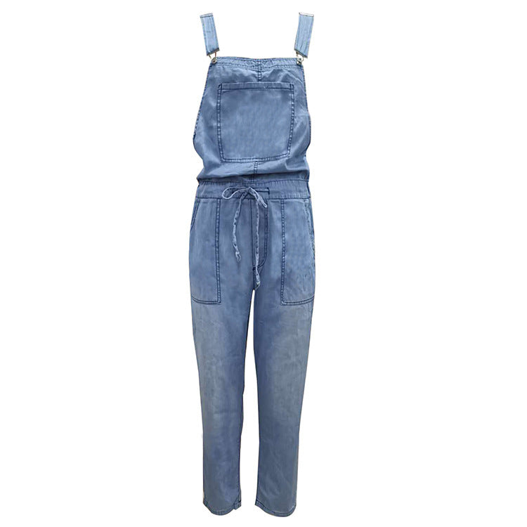 The Denim Elastic Mid Waist Loose Jumpsuit