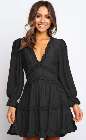 The Sweetest V Neck Ruffle Detailing Open Back Dress