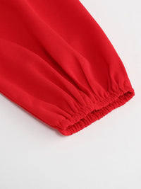 New long sleeve slim pleated belt V-neck dress A-line skirt