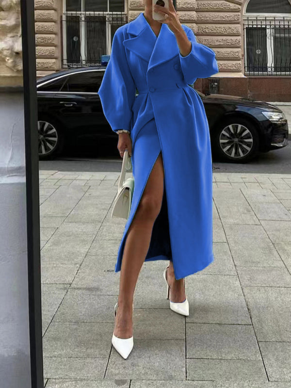 Retro style lantern wool coat with large lapel