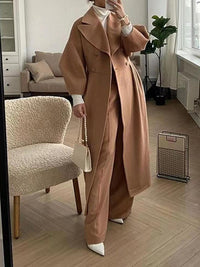 Retro style lantern wool coat with large lapel