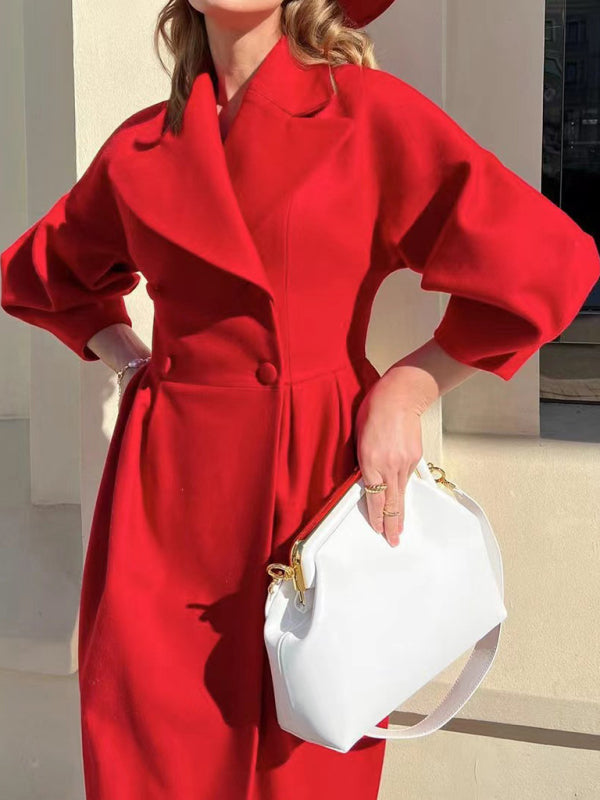 Retro style lantern wool coat with large lapel