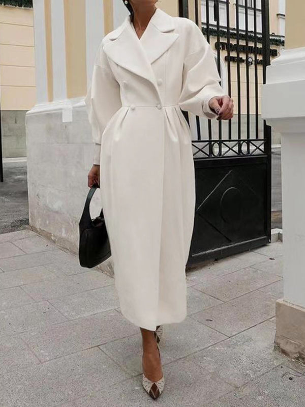 Retro style lantern wool coat with large lapel