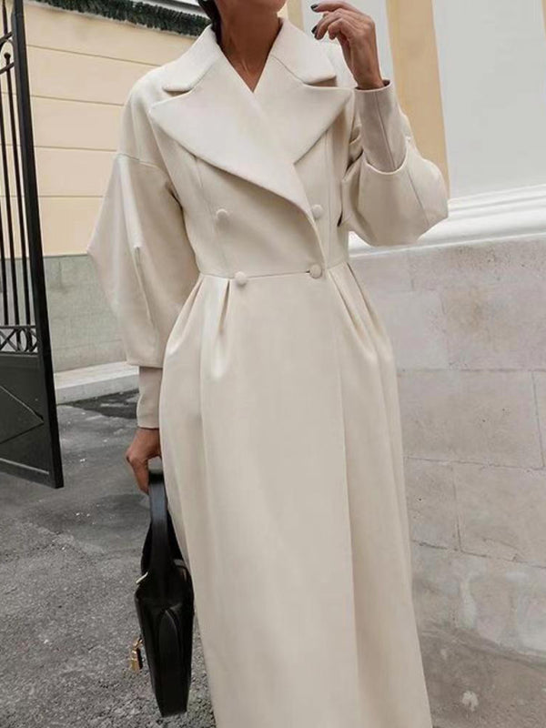 Retro style lantern wool coat with large lapel