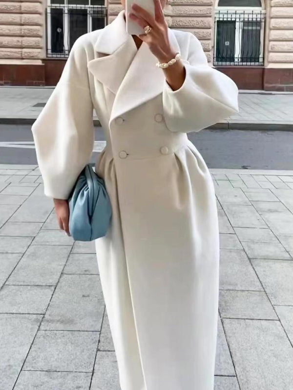 Retro style lantern wool coat with large lapel