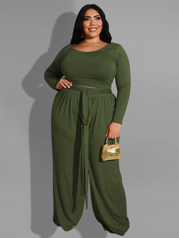 Causal and  Fun Plus Size Solid Color Knitted Two Piece Set