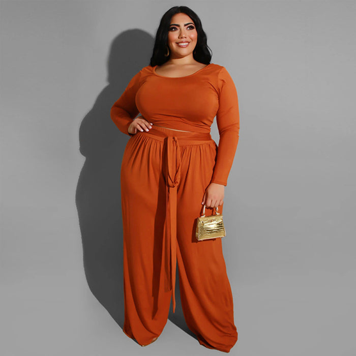 Causal and  Fun Plus Size Solid Color Knitted Two Piece Set