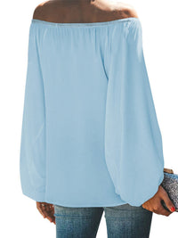 Women's off-shoulder solid color simple lantern sleeve loose long-sleeved top
