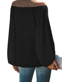 Women's off-shoulder solid color simple lantern sleeve loose long-sleeved top