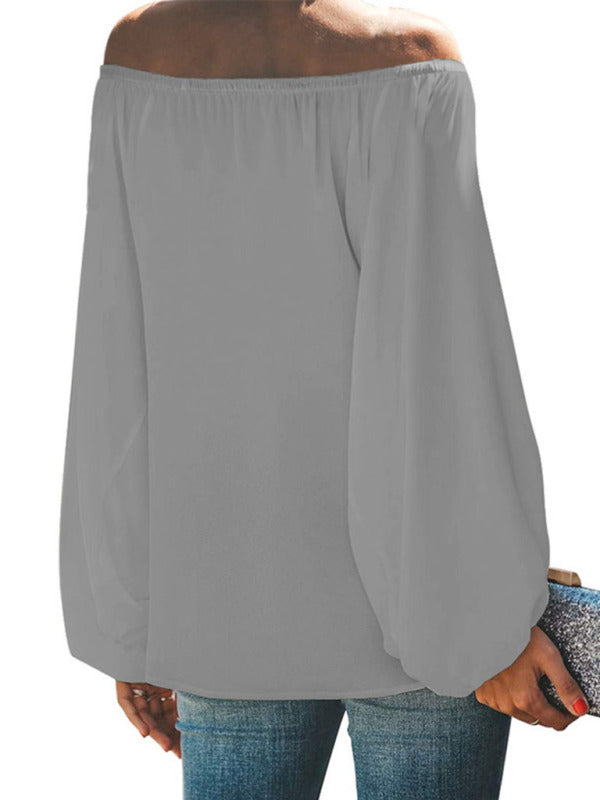 Women's off-shoulder solid color simple lantern sleeve loose long-sleeved top