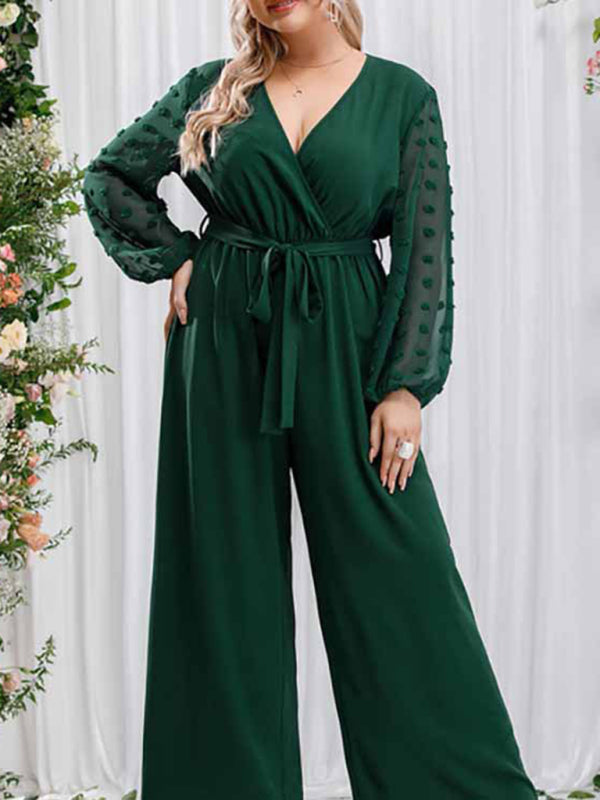 Sexy Plus Size High Waist Lady Lace Straight Jumpsuit