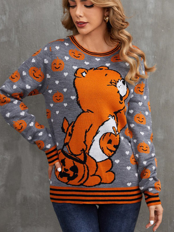 Fashionable Women's Halloween Jacquard Cartoon Casual Women's Sweater