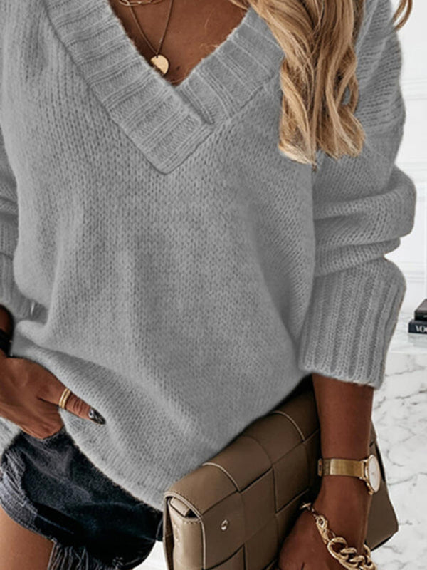 Women's V- neck over sized long sleeved pullover sweater