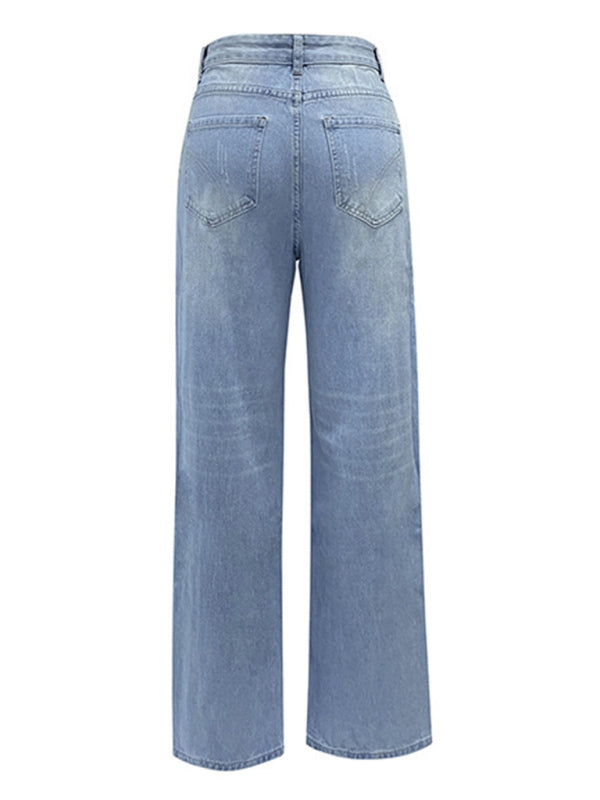 Button-Down Low-Rise Slimming Straight Jeans