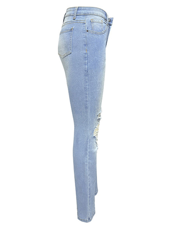 Ripped washed high-waisted denim wide-leg Jeans