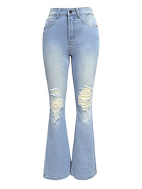 Ripped washed high-waisted denim wide-leg Jeans