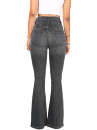 High-waist washed button slim fit slightly flared wide-Leg Jeans