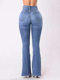 High-waist washed button slim fit slightly flared wide-Leg Jeans