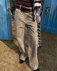 Retro Leopard Print Street Straight Wide Leg Trousers