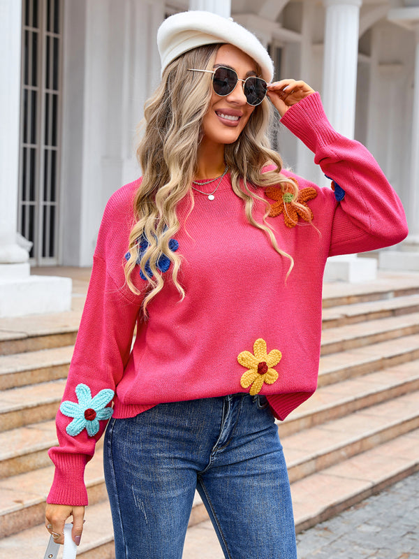 Cozy up to Fall in this Floral Loose Round Neck Sweater