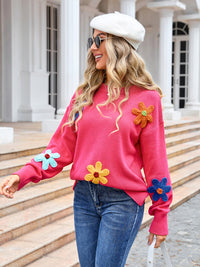 Cozy up to Fall in this Floral Loose Round Neck Sweater