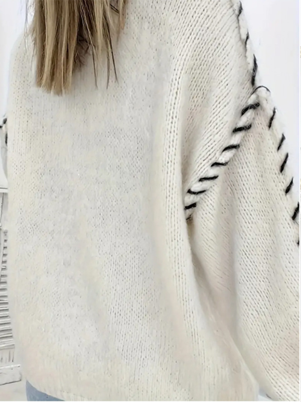 Drawstring Loose Knitted Long Sleeve Sweater