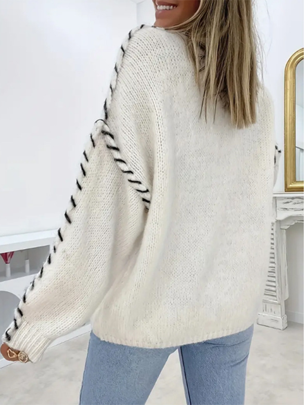 Drawstring Loose Knitted Long Sleeve Sweater