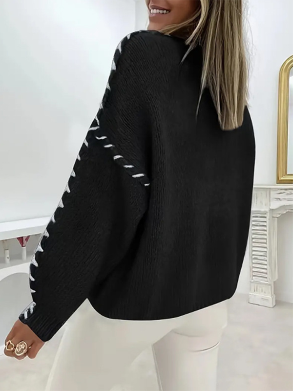 Drawstring Loose Knitted Long Sleeve Sweater