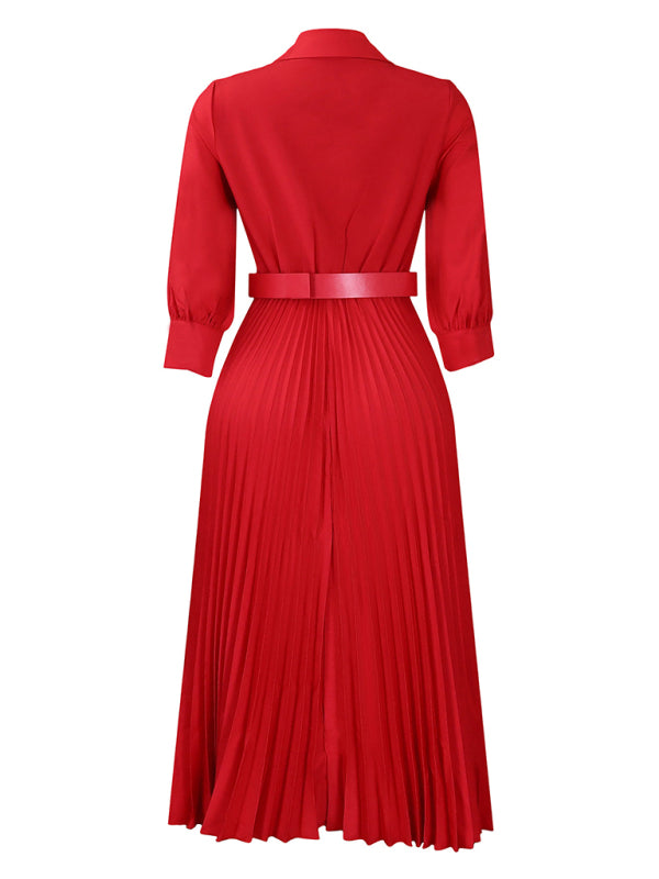 Curvy Girl V Neck Pleated Dress