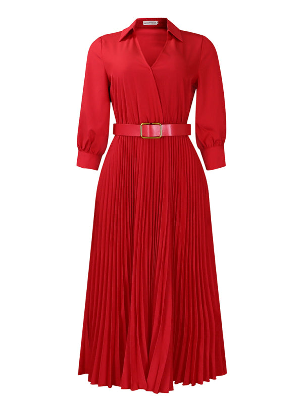 Curvy Girl V Neck Pleated Dress