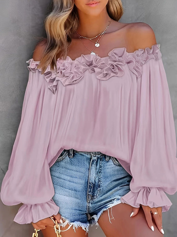 Pretty Ruffled Off Shoulder Long Sleeve Top