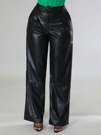 Women's Loose Wide-leg Pocket Casual Faux Leather Pants