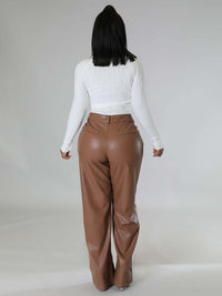 Women's Loose Wide-leg Pocket Casual Faux Leather Pants