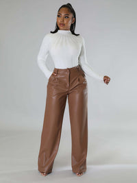 Women's Loose Wide-leg Pocket Casual Faux Leather Pants